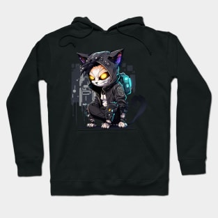 Hacker Cat Cyberpunk Dark Design (For Dark Background) Hoodie